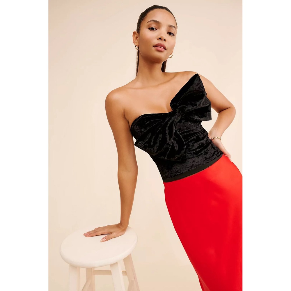 Anthropologie Hutch Velvet bow corset cropped top Size S black crushed chic